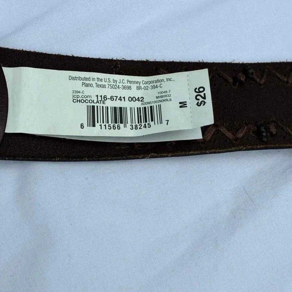 JCPenney Mens Chocolate Brown Genuine Leather Whipstitch Western Belt Size M